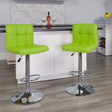 Contemporary Green Quilted Vinyl Adjustable Height Barstool with Chrome Base [FLF-DS-810-MOD-GRN-GG]