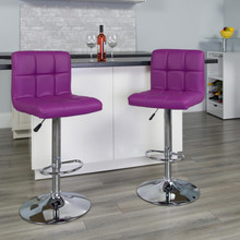 Contemporary Purple Quilted Vinyl Adjustable Height Barstool with Chrome Base [FLF-DS-810-MOD-PUR-GG]
