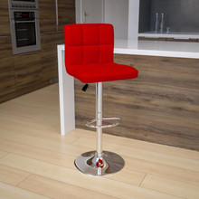 Contemporary Red Quilted Vinyl Adjustable Height Barstool with Chrome Base [FLF-DS-810-MOD-RED-GG]