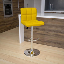Contemporary Yellow Quilted Vinyl Adjustable Height Barstool with Chrome Base [FLF-DS-810-MOD-YEL-GG]