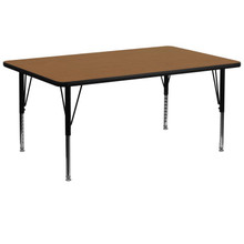 Wren 30''W x 72''L Rectangular Oak Thermal Laminate Activity Table - Height Adjustable Short Legs [FLF-XU-A3072-REC-OAK-T-P-GG]