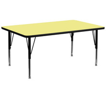 Wren 30''W x 72''L Rectangular Yellow Thermal Laminate Activity Table - Height Adjustable Short Legs [FLF-XU-A3072-REC-YEL-T-P-GG]