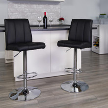 Contemporary Black Vinyl Adjustable Height Barstool with Vertical Stitch Panel Back and Chrome Base [FLF-CH-122090-BK-GG]