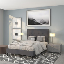 Roxbury Full Size Tufted Upholstered Platform Bed in Dark Gray Fabric [FLF-SL-BK5-F-DG-GG]