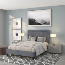 Roxbury Full Size Tufted Upholstered Platform Bed in Light Gray Fabric [FLF-SL-BK5-F-LG-GG]