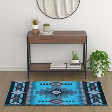 Mohave Collection 3' x 5' Turquoise Traditional Southwestern Style Area Rug - Olefin Fibers with Jute Backing [FLF-ACD-RGC318-35-TQ-GG]