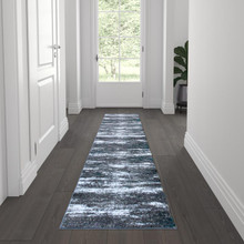 Marian Collection 2' x 7' Distressed Turquoise Olefin Area Rug with Jute Backing for Entryway, Living Room, Bedroom [FLF-OKR-RG1102-27-TQ-GG]