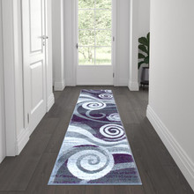 Cirrus Collection 2' x 7' Purple Swirl Patterned Olefin Area Rug with Jute Backing for Entryway, Living Room, Bedroom [FLF-OKR-RG1103-27-PU-GG]