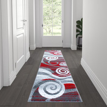Cirrus Collection 2' x 7' Red Swirl Patterned Olefin Area Rug with Jute Backing for Entryway, Living Room, Bedroom [FLF-OKR-RG1103-27-RD-GG]
