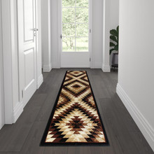 Teagan Collection Southwestern 2' x 7' Brown Area Rug - Olefin Rug with Jute Backing - Entryway, Living Room, Bedroom [FLF-OKR-RG1106-27-BN-GG]