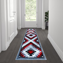 Teagan Collection Southwestern 2' x 7' Red Area Rug - Olefin Rug with Jute Backing - Entryway, Living Room, Bedroom [FLF-OKR-RG1106-27-RD-GG]