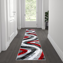 Altum Collection 2' x 7' Red Wave Patterned Olefin Area Rug with Jute Backing for Entryway, Living Room, Bedroom [FLF-OKR-RG1107-27-RD-GG]