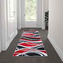 Wisp Collection 2' x 7' Red Rippled Olefin Area Rug with Jute Backing for Entryway, Living Room, Bedroom [FLF-OKR-RG1109-27-RD-GG]