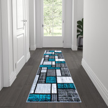 Raven Collection 2' x 7' Turquoise Color Bricked Olefin Area Rug with Jute Backing for Entryway, Living Room, Bedroom [FLF-OKR-RG1110-27-TQ-GG]
