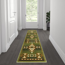 Lodi Collection Southwestern 2' x 7' Green Area Rug - Olefin Rug with Jute Backing for Hallway, Entryway, Bedroom, Living Room [FLF-OKR-RG1113-27-GN-GG]