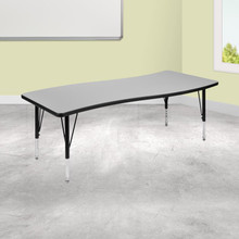 Wren 26"W x 60"L Rectangular Wave Flexible Collaborative Grey Thermal Laminate Activity Table - Height Adjustable Short Legs [FLF-XU-A3060-CON-GY-T-P-GG]