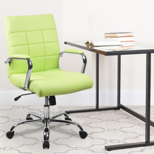 Mid-Back Green Vinyl Executive Swivel Office Chair with Chrome Base and Arms [FLF-GO-2240-GN-GG]
