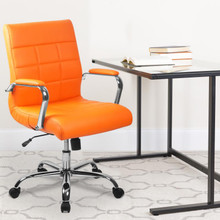 Mid-Back Orange Vinyl Executive Swivel Office Chair with Chrome Base and Arms [FLF-GO-2240-ORG-GG]