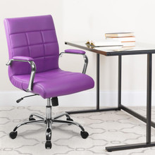Mid-Back Purple Vinyl Executive Swivel Office Chair with Chrome Base and Arms [FLF-GO-2240-PUR-GG]