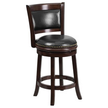 24'' High Cappuccino Wood Counter Height Stool with Panel Back and Black LeatherSoft Swivel Seat [FLF-TA-61024-CA-CTR-GG]