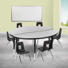 Emmy 47.5" Circle Wave Flexible Laminate Activity Table Set with 12" Student Stack Chairs, Grey/Black [FLF-XU-GRP-12CH-A48-HCIRC-GY-T-P-GG]