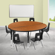 Emmy 47.5" Circle Wave Flexible Laminate Activity Table Set with 12" Student Stack Chairs, Oak/Black [FLF-XU-GRP-12CH-A48-HCIRC-OAK-T-P-GG]