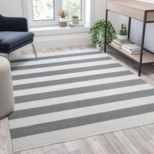 5' x 7' Grey & White Striped Handwoven Indoor/Outdoor Cabana Style Stain Resistant Area Rug [FLF-CI-20-9409-57-GR-WH-GG]