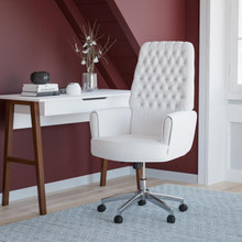 High Back Traditional Tufted White LeatherSoft Executive Swivel Office Chair with Arms [FLF-BT-444-WH-GG]