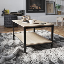 Finley Modern Industrial 2 Tier Rectangular Metal and Driftwood Coffee Table [FLF-NAN-JH-17163-GG]