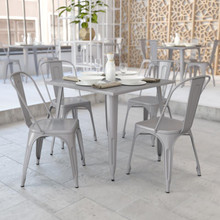Commercial Grade 35.5" Square Silver Metal Indoor-Outdoor Table [FLF-CH-51050-29-SIL-GG]