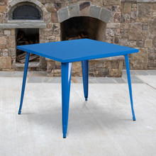 Commercial Grade 35.5" Square Blue Metal Indoor-Outdoor Table [FLF-CH-51050-29-BL-GG]