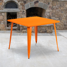 Commercial Grade 35.5" Square Orange Metal Indoor-Outdoor Table [FLF-CH-51050-29-OR-GG]