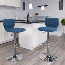 Contemporary Blue Fabric Adjustable Height Barstool with Vertical Stitch Back and Chrome Base [FLF-CH-132330-BLFAB-GG]