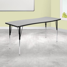 Wren 26"W x 60"L Rectangle Wave Flexible Collaborative Grey Thermal Laminate Activity Table - Standard Height Adjust Legs [FLF-XU-A3060-CON-GY-T-A-GG]