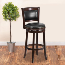 29'' High Cappuccino Wood Barstool with Panel Back and Black LeatherSoft Swivel Seat [FLF-TA-61029-CA-GG]