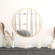 30" Round Gold Metal Framed Wall Mirror - Large Accent Mirror for Bathroom, Vanity, Entryway, Dining Room, & Living Room [FLF-RH-M003-RD76BB-GD-GG]