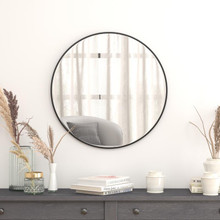 30" Round Black Metal Framed Wall Mirror - Large Accent Mirror for Bathroom, Vanity, Entryway, Dining Room, & Living Room [FLF-RH-M003-RD76MB-BK-GG]
