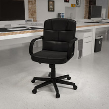 Mid-Back Black LeatherSoft Swivel Task Office Chair with Arms [FLF-GO-228S-BK-LEA-GG]