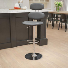 Contemporary Gray Vinyl Adjustable Height Barstool with Ellipse Back and Chrome Base [FLF-CH-112280-GY-GG]