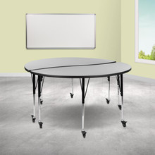 Emmy 2 Piece Mobile Emmy 60" Circle Wave Flexible Grey Thermal Laminate Adjustable Activity Table Set [FLF-XU-GRP-A60-HCIRC-GY-T-A-CAS-GG]