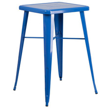 Commercial Grade 23.75" Square Blue Metal Indoor-Outdoor Bar Height Table [FLF-CH-31330-BL-GG]
