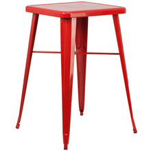 Commercial Grade 23.75" Square Red Metal Indoor-Outdoor Bar Height Table [FLF-CH-31330-RED-GG]
