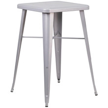 Commercial Grade 23.75" Square Silver Metal Indoor-Outdoor Bar Height Table [FLF-CH-31330-SIL-GG]