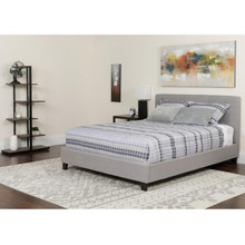 Tribeca King Size Tufted Upholstered Platform Bed in Light Gray Fabric with Memory Foam Mattress [FLF-HG-BMF-28-GG]