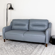 Newton Hill Upholstered Bustle Back Sofa in Gray LeatherSoft [FLF-BT-S8372A-SF-GRY-GG]