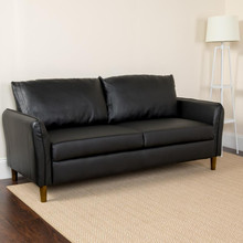 Milton Park Upholstered Plush Pillow Back Sofa in Black LeatherSoft [FLF-BT-S8373-SF-BK-GG]