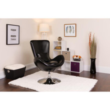 Egg Series Black LeatherSoft Side Reception Chair [FLF-CH-162430-BK-LEA-GG]