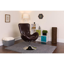 Egg Series Brown LeatherSoft Side Reception Chair [FLF-CH-162430-BN-LEA-GG]