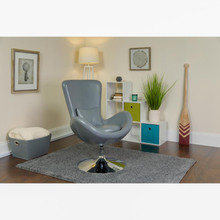 Egg Series Gray LeatherSoft Side Reception Chair [FLF-CH-162430-GY-LEA-GG]