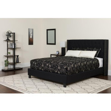 Riverdale Queen Size Tufted Upholstered Platform Bed in Black Fabric with Memory Foam Mattress [FLF-HG-BMF-39-GG]